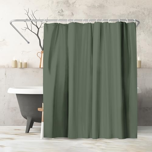 Americanflat Rideau de Douche 180x200 cm Uni Vert - 100% Polyester - Rideau Salle de Bain Résistant à l'eau avec Œillets en Métal et 12 Crochets Plastiques Durables
