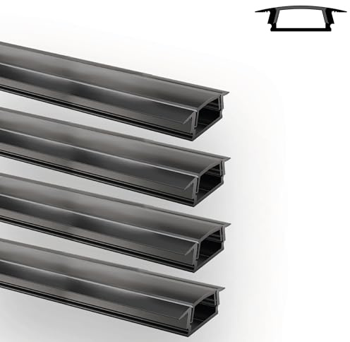 INNOVATE E-12 SLIM LED Einbauprofil 2m Schwarz 4 Stk. 17mm Diffusor Schwarz | LED Einbauprofil Aluminium für LED Streifen 2m 12mm I Kühlkörper Indirekte Beleuchtung Wohnzimmer I Alu Einbauprofil Möbel