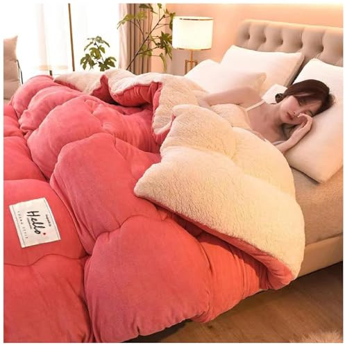 WBRSybUK Trapunta Reversibile in Calda Lana d'Agnello, Trapunta Spessa E Soffice in Cashmere, Coperte Invernali in Pile Pesante King Size, Trapunte Invernali Calde(Pink,200x230cm(4kg))
