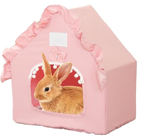 DINTSTYLE Bunny Tent Guinea Pig House, Machine Washable Guinea Pig Hide Tent Houses & Habitats, Small Animal Bed Hideout Sleeping Bed for Chinchilla Hamster Rat with Cushion（Pink）