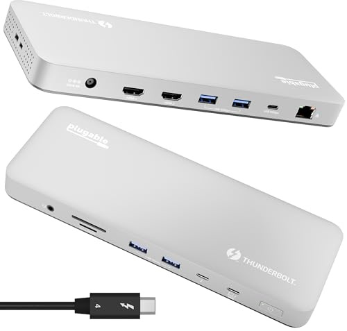 Plugable Thunderbolt 4 Dock for M4/M5 MacBook Air & Pro: 100W Charging Driverless Laptop Docking Station with 4K HDMI Dual Monitor or Single 6K, 6X USB, SD, Ethernet, Thunderbolt Certified (TBT-UDM)