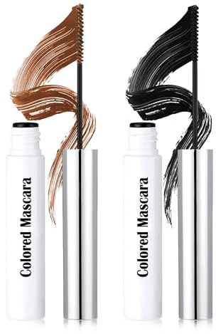 Mascara Coloré Kit, 2 Couleurs Marron Noir, Fibre 3D Volume & Courbe | Mascara Waterproof Longue Durée, Pinceau Fin Allongeant Curling et Longueur, Maquillage Cadeau Femme Effet Naturel Yeux