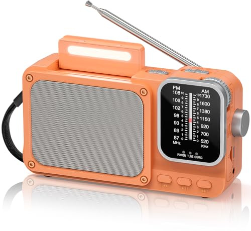Radio Portable AM/FM, Petit Poste Radio a Pile avec Rechargeable Batterie 2400mAh, Excellente Réception Transistor Radio Ave Bluetooth/Lampe de Lecture/Prise Casque 3,5 mm/TF