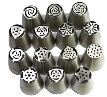 14 Pcs Russian Piping Nozzle Set One-Squeeze Cake Decorating Tools 304 Stainless Steel Flower Tips for Rose Bouquets Tulips