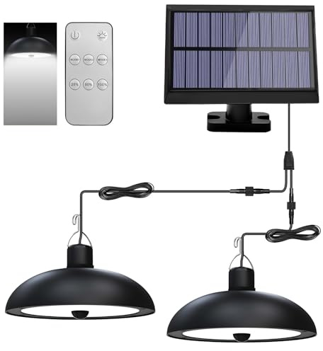 Solar Shed Lights, 78LED Solar Pendant Light Dimmable/Daytime On Mode | with Remote Control, Waterproof, 9.84FT Cord for Outdoor Use in Gazebo, Garden, Courtyard- White