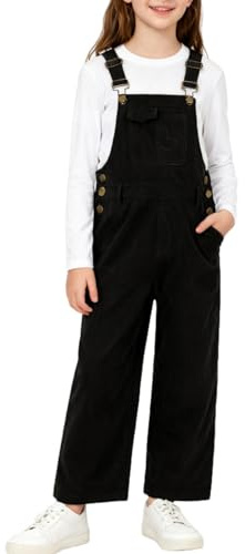 Rolanko Girls Corduroy Overalls Adjustable Straps Dungarees with Pockets, Baggy Loose Long Jumpsuit Bibs Playsuit for Teen Kids