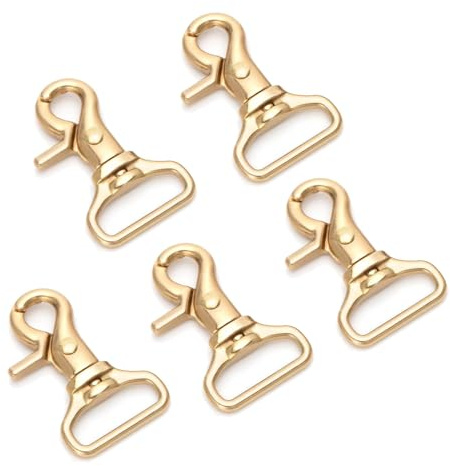 WUTA Lot de 5 mousquetons en laiton lourd avec articulation pivotante – Inoxydable et durable pour laisses de chien, ceintures, sacs, travaux du cuir et trousseau de clés