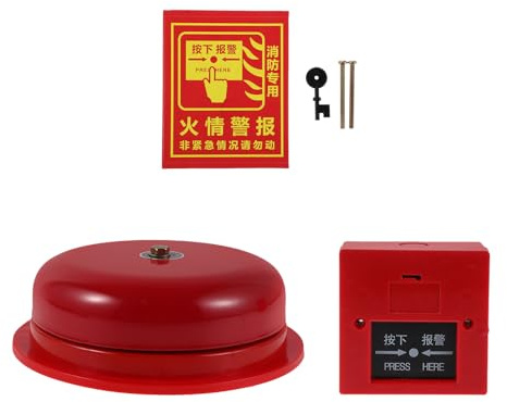 MALUGOGO Red Electric Fire Alarm Bell with Surface Mount Button and Sticker Industrial Hardwired Doorbell Chime for Emergency Evacuation in Schools Warehouses and Commercial Fire Safety