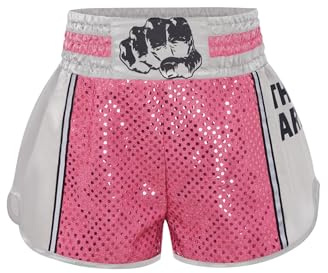inlzdz Pantalones Cortos De Boxeo De Fitness para Niños Pantalones Cintura Ancha para Muay-Thai Uniforme De Boxeo para Kickboxing MMA Artes Marciales Rosa 11-12 años