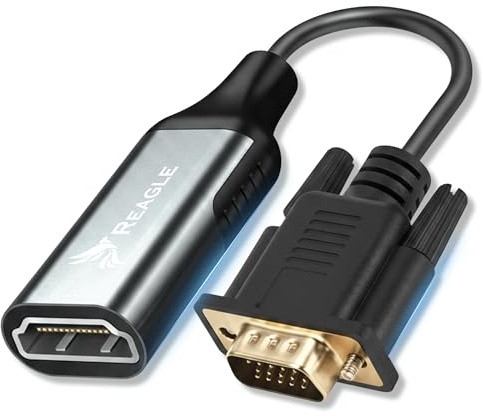 Reagle Cable adaptador VGA a HDMI Full HD 1080p 60Hz convertidor activo con audio D Sub a HDMI chapado en oro, carcasa de aluminio Plug and Play para PC, portátil, monitor TV, proyector de 13 cm