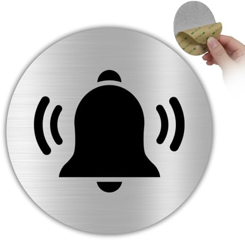 LEIASA | Panneau Sonnette - Ø 10 cm - Aluminium Argenté - Plaque de Porte Ronde - Signalétique Bouton Appel - Autocollant Entrée - Design Moderne et Durable - Grosor 0.8mm (Sonnette)
