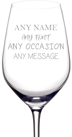 Personalised Wine Glass - 350ml Engraved Glass for Women or Men Choice of 20 Fonts Customised Gift, Elegant Stemware Perfect Anniversary Birthday Christmas Retirement
