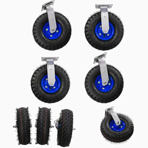 Ruedas Para Muebles Pesados 250mm,Ruedas Para Carros, Juego de 4 Ruedas Giratorias con Cubos de Acero Amortiguadores Neumáticos Silenciosos, Adecuadas Para Carros y Cintas Transportadoras