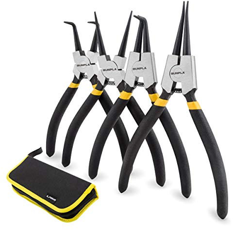 Gunpla 4 Pcs 7 inch/175mm Circlip Plier Set Internal External Straight Bent Circlip Snap Ring Pliers Tool Kit with Storage Pouch for Circlips Assembly