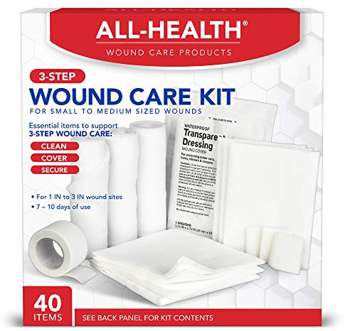 All Health Wound Care Kit & First Aid Supplies, 40 Piece | for Small to Medium Sized Wounds, Professional Use for Car, Home, Camping, Hiking and More