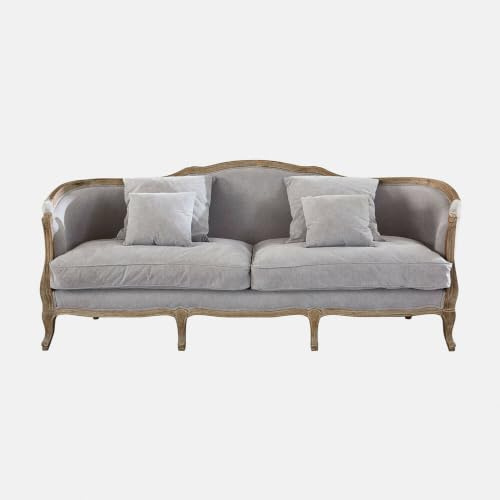 Loberon Sofa Monneville – Französisch Chic, Antik-Finish, grau, abziehbare Bezüge – Eichenholz, Baumwolle, grau