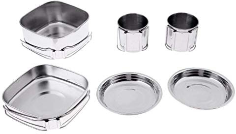 Tubayia Set di 6 pentole da Campeggio in Acciaio Inox con Grande pentola, Padella, Piastra, Tazza, Custodia