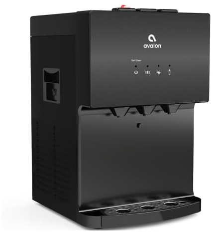 Avalon A12BLK Countertop Bottleless Water Dispenser with Hot Cold and Cool Water Dual Filtration Self Cleaning and Built-in Nightlight in Black Stainless Steel