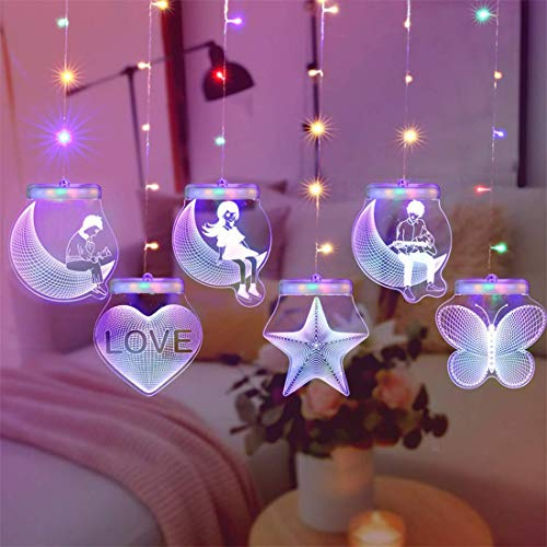 KINGCOO LED Lichtervorhang 3D Illusion Nachtlampe, USB Hängende Fenster Vorhang Eis Streifen Dekorative Lichterkette für Innen Schlafzimmer Halloween Weihnachten Hochzeit Party Dekor (Bunt)