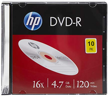 HP DVD-R Lot de 10 disques Vierges 16x 120 Minutes 4,7 Go