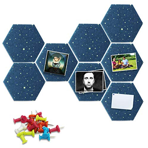 Fovasen Hexagon Filztafel Fliesen Selbstklebende Wand Pinnwände Filz Memo Board Pinnwand Filz Pinnwand Fliesen mit Stecknadeln für Home Office Klassenzimmer Wandtattoo Kreatives Dekor, 8 Stück Blue