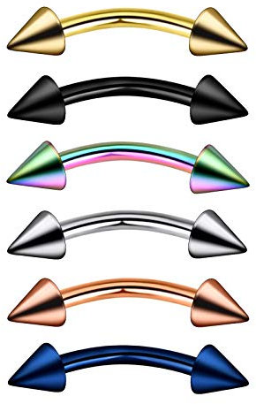 Longbeauty 6 Stück Piercing Banane Set 1.2mm Edelstahl Kegel Augenbrauen Eskimo Rook Septum Helix Lippe Nase Ohr Bananenstecker Curved Barbell Piercing Schmuck 8mm Länge