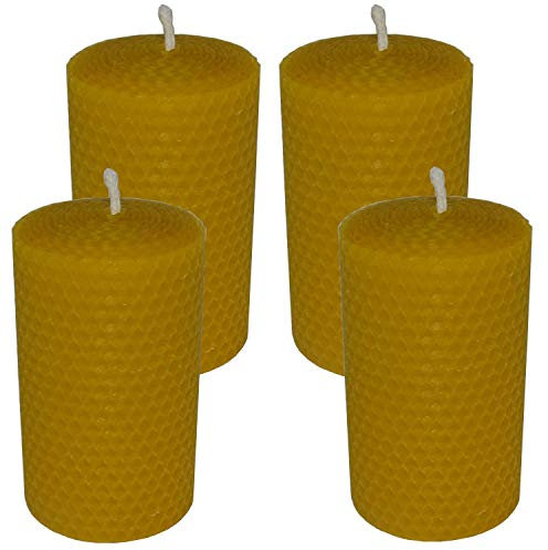 AMA-Feinkost 4 Bienenwachskerze gerollt 100 x 50 mm aus Bienenwachswaben hergestellt in Handarbeit aus dem Spessart