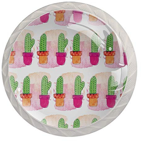 Mushroom Cabinet Knobs Dresser Crystal Glass Knobs Drawer Knobs Pulls Cabinet Handle Hardware Paint Cactus Potted Plant Pattern (4 PCs)