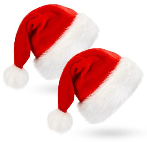 BOSONER Christmas Hat Santa Hats,Xmas Hat Holiday for Adults Kids,Unisex Velvet Comfort Christmas Hats,Extra Thicken Classic Fur for Christmas Eve Gifts New Year Festive Holiday Party Supplies