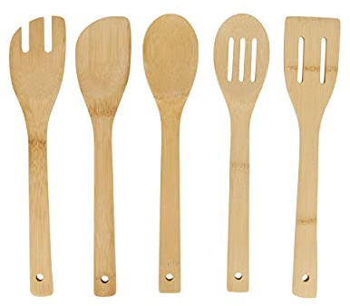 Natural Elements Eco Bamboo Kitchen Utensil Set, Non Stick Safe, 5 Pieces | Protects delicate cookware from scratches; eco-friendly, biodegradable design ensures sustainable, everyday commercial use.