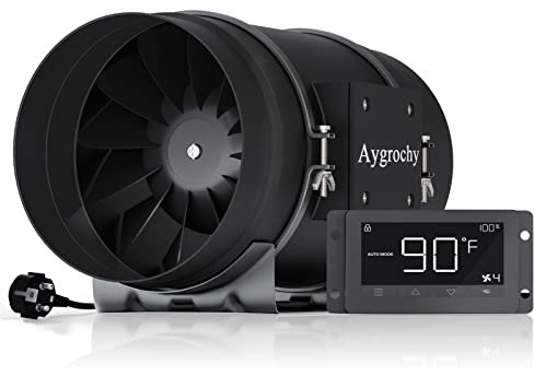 Aygrochy Quiet 8” Inline Duct Fan with Temperature Humidity Controller - Ventilation Exhaust Fan Using for Heating Cooling Booster, Grow Tents, Hydroponics,Home use Ventilation and Exhaust Blower.