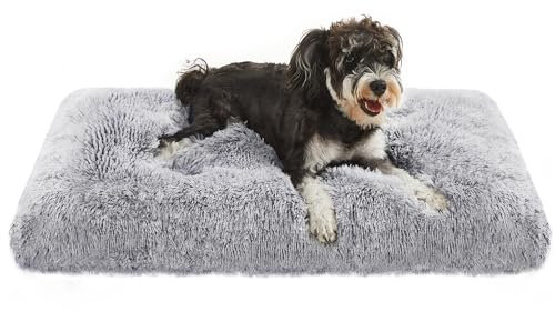 Feandrea Hundebett, Hundekissen, Flauschige Hundematte, Langer Plüsch, 80 x 50 cm, weiche Polsterung, maschinenwaschbar, multifunktional, Ombré-Grau PGW201G01