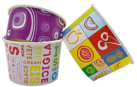 MAQA Coppe gelato e dessert 90, 135, 200 ml, Coppette gelato carta, ciotole usa e getta rotonde 135 ML/Text