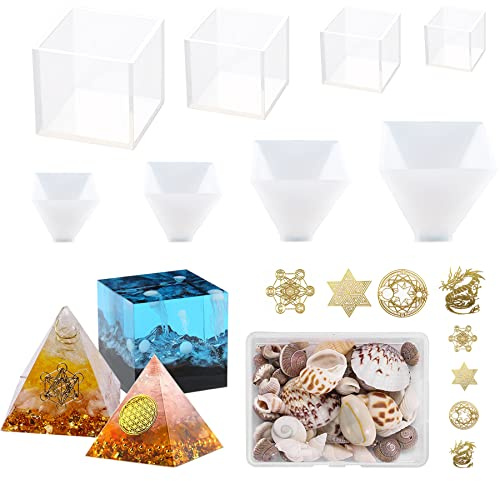 Yayatty - Stampo per resina epossidica, 4 stampi in silicone piramidale e 4 stampi in silicone in resina a cubo con riempimento per artigianato, decorazioni per la casa