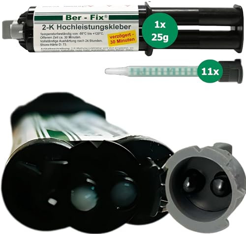 Ber-Fix 25g 2K Hochleistungskleber 30 Min 2K Kleber Kunststoff 2K Metallkleber Extra Stark + 10 Spitzen Metall Pvc GfK Holz Epoxid Harz frei auch als Kunststoff Spachtelmasse