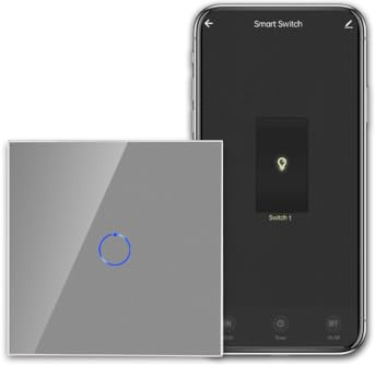 CNBINGO Smart Touch Lichtschalter Grau, Glas Alexa WLAN Wandschalter | Arbeiten mit Alexa, Google Assistant - 1-Fach Wandschalter Unterputz mit Glas Panel Einfach - Neutralleiter Wird Benötigt