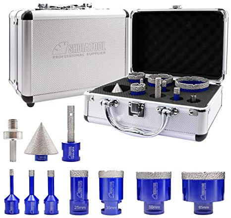 SHDIATOOL Punte diamantate per carotaggio 6/8/10/25/35/50/65mm e punte da 10 mm e punte da smusso da 50 mm con adattatore HEX Brasato sottovuoto per gres porcellanato Granito Marmo