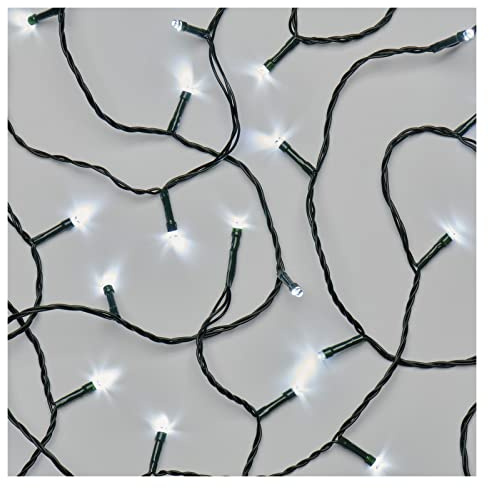 EMOS LED-Lichterkette kaltweiß für Innen und Außen, 12m lange IP44 Weihnachtslichterkette mit 120 LEDs + 5m Zuleitung und Netzteil, 8 multifunktionale Lichtmodi, für Party, Weihnachten, Deko