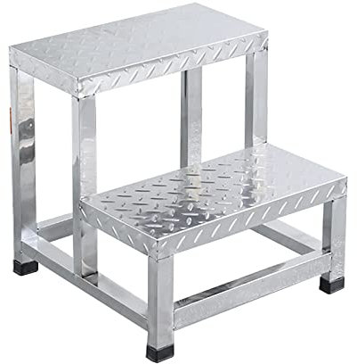 Platform Bench Industrial Step Ladder Climb Stool Stainless Steel 2 Steps Stool Multi-Purpose Stairway Stool for Factory Home Max. 250kg/550lbs
