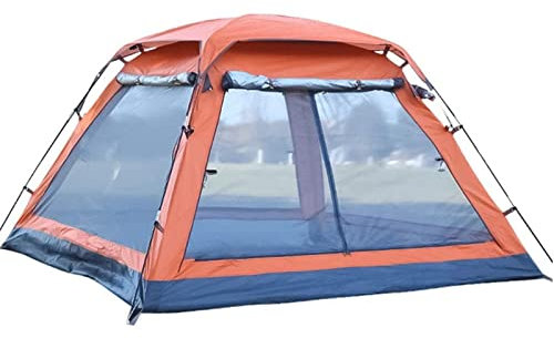 Zeltplanen Zelt für 3-4 Personen, viertüriges Campingzelt mit quadratischer Oberseite und Halle, Strandzelt mit automatischer Geschwindigkeitsöffnung, wasserdicht, tragbar Geräumig