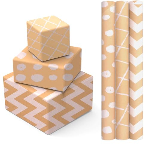 Birthday Wrapping Paper Rolls, 3 Rolls Happy Birthday Gift Wrapping Paper Roll, 3 X 3m Kraft Wrap Pack For Party Or Wedding Gift, Baby Shower, Festive Decoration