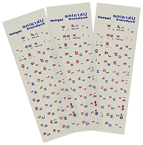 3PCS Ucraina Lingua Tastiera Adesivo Nero/Trasparente per PC Laptop - Sfondo Bianco/Blu, Lettere Rosse - Universale per Computer Portatile