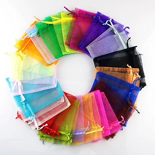 SYSUII 100 Stück Organzasäckchen,5x7cm Organzabeutel Säckchen Geschenkbeutel Organza, Schmuckbeutel Hochzeit-Säckchen mit Kordelzug Für Festival süßigkeiten Party Und Hochzeit Weihnachten, Farbe