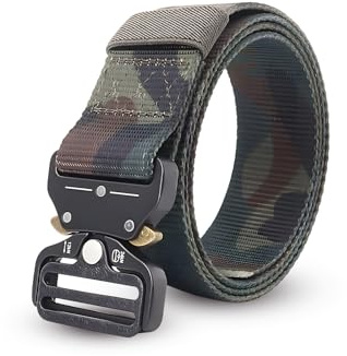 FATASH Tactical Belt for Men, Heavy-Duty Nylon Military Utility Webbing Belt with Quick-Release Metal Buckle, Adjustable Work & Combat Riggers Belt for Hiking, Outdoor & Security Use - Dark Camo