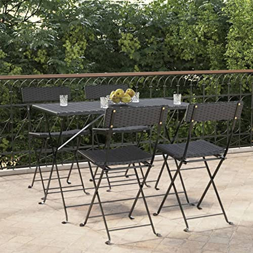 Homgoday Klappstühle Bistrostühle, 4 Stück, schwarz, Polyrattan und Stahl