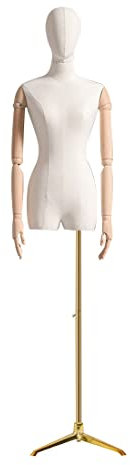 Weibliche Kleiderform Schaufensterpuppe Torso Körper Leinen Halblanges Modell Höhenverstellbar Schwarz Gold Silber Metallstativ Mit Massivholzarm Kleid Schmuck Display Mit Kopf (Farbe: Silber) (Gold)