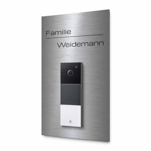 Modernes Klingelschild für Funkklingel Netatmo - personalisiertes Türschild aus Edelstahl mit Gravur | kompatibel mit Netatmo Klingel - hochwertiges Funkklingel Zubehör