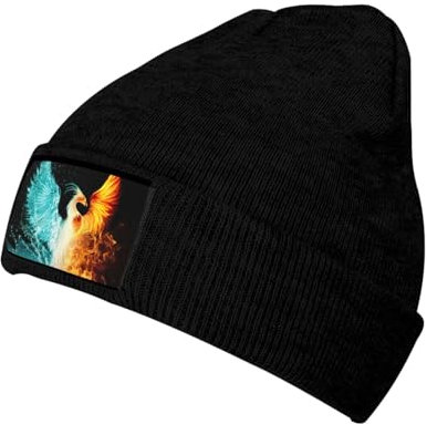Unisex Mütze mit Phoenix-Aufdruck für Herren und Damen, Strickmütze, Wintermütze, warme Wintermütze, weiche Skimütze, Schwarz , One size