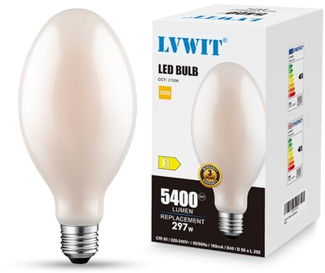 LVWIT LED Glühbirne E40 Vintage ED90 Leuchtmittel, 38W ersetzt 297W, 5400LM, Warmweiß 2700K für Hangars, Lagerhallen, Sporthallen, Nicht Dimmbar, 1er Pack