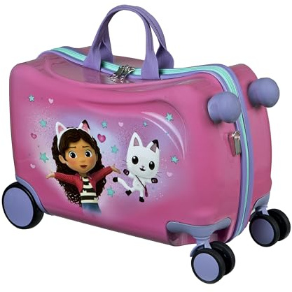 Undercover – Gabby's Dollhouse Ride-on Trolley – Barnbagage att sitta uppifrån – kan belastas upp till 50 kg – med praktiska bärhandtag – stabil resväska, ROSA, Trolley med hårt skal med svänghjul